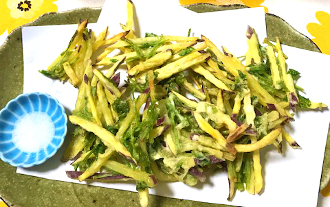 サツマイモとセリのかき揚げ
