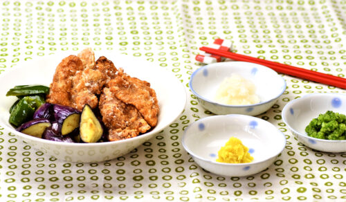 厚切り豚肉となすの竜田揚げ
